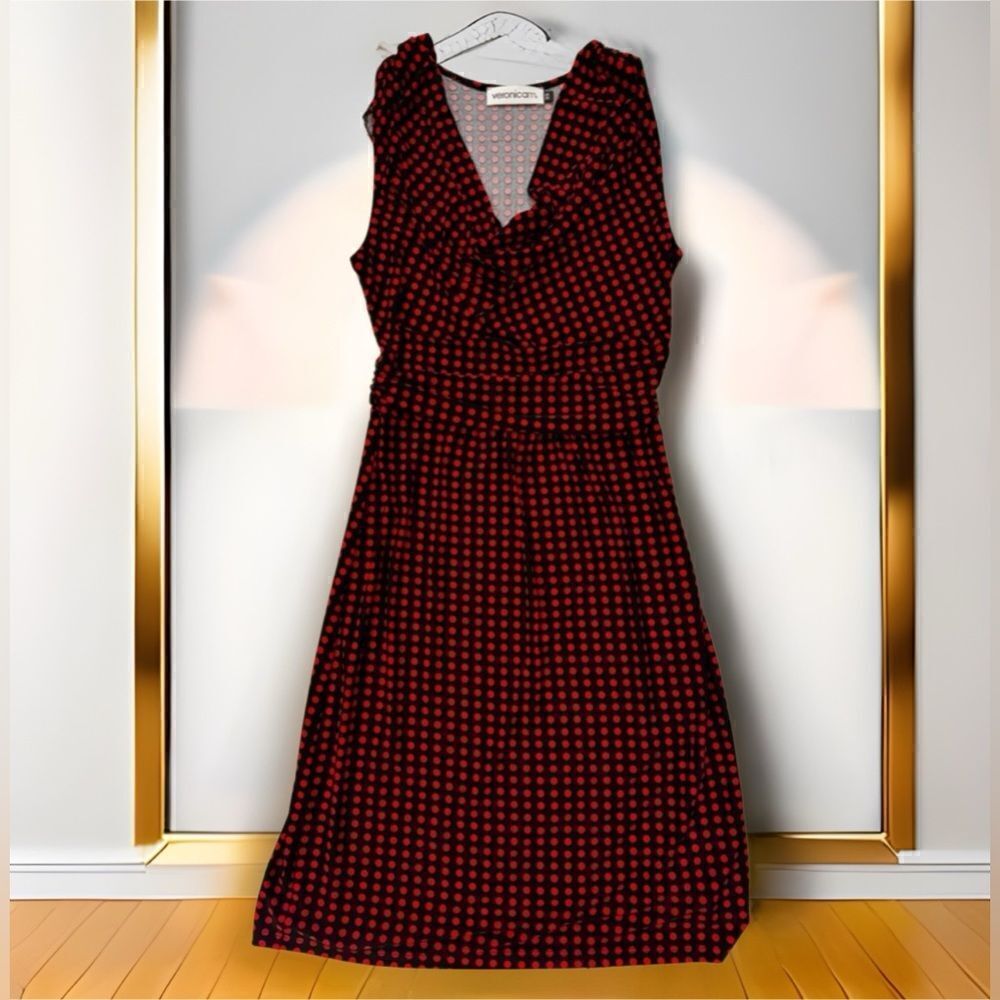VERONICA M Red Polkadot Midi Dress XS